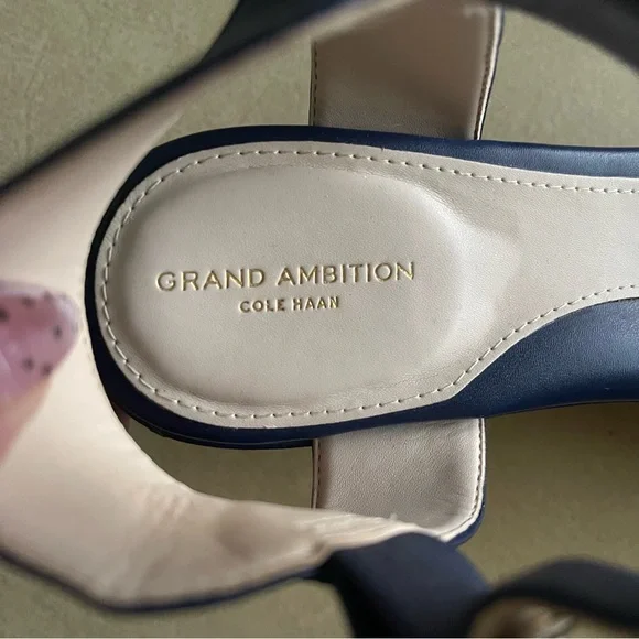 Cole Haan Grand Ambition Blue Wedge Sandals Ankle Strap Leather Size 8B - Picture 6 of 8